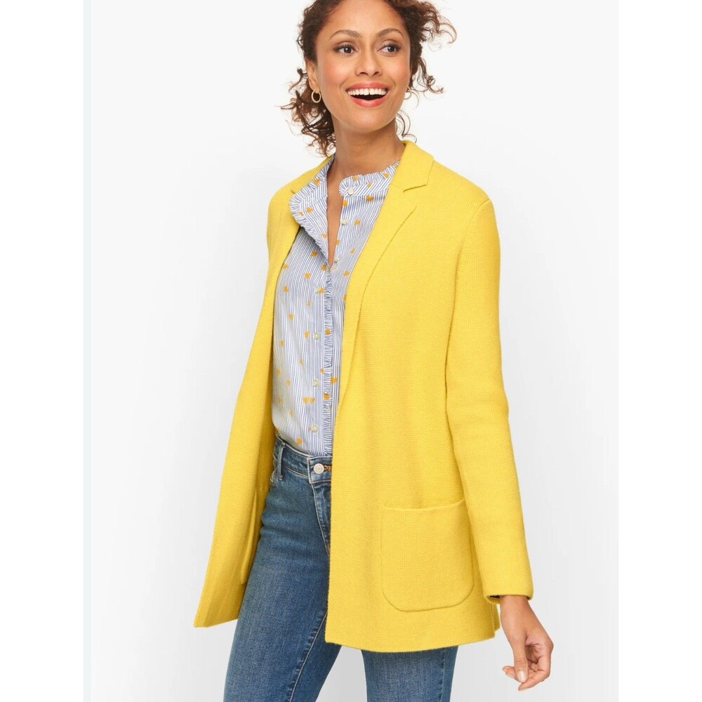 Talbots Milano Stitch Sweater Jacket Harvest Sun Yellow Size Small Petite Top